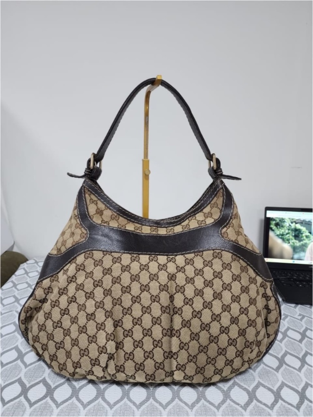 Authentic GUCCI GG Canvas And Leather Queen Large Hobo Bag Beige/Brown - Picture 4 of 13